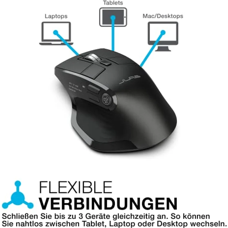 JLab Audio Epic Ergonomische Muis Rechtshandig - Draadloos - Bluetooth - USB (Kabellos), Maus, Schwarz – Bild 2