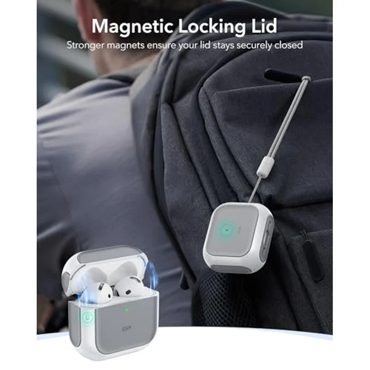 ESR Orbit Hybrid Hülle für AirPods 4 (2024), Kompatibel mit USB-C, Unterstützt kabelloses Laden, Magnetischer Deckel, Schutzhülle mit Handschlaufe, Weiß – Bild 4
