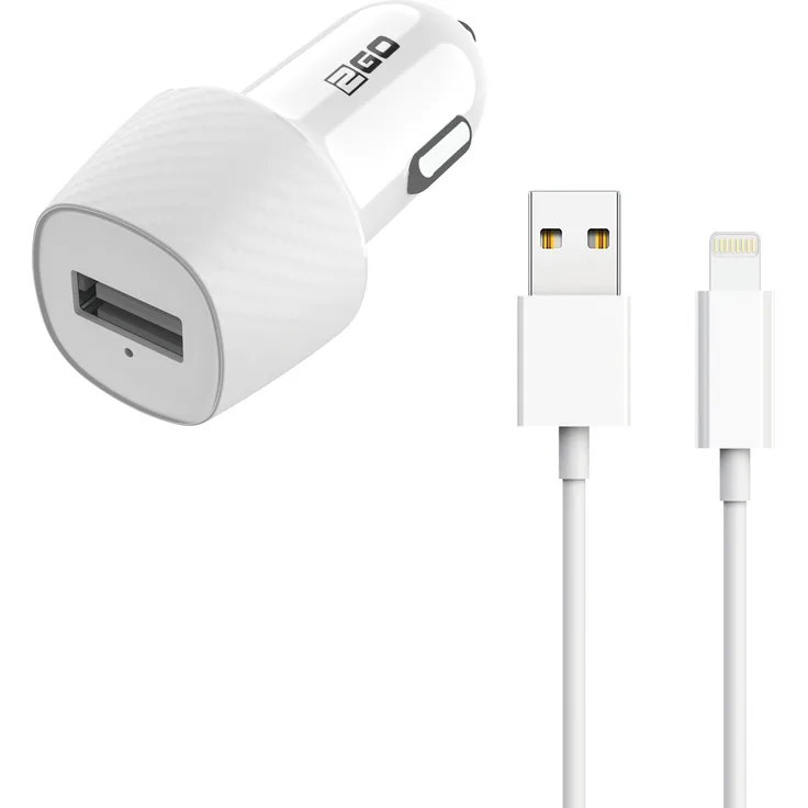 2GO Kfz Ladegerät USB auf Lightning, inkl. Lightning Kabel, 5 V, 2100 mA, weiß