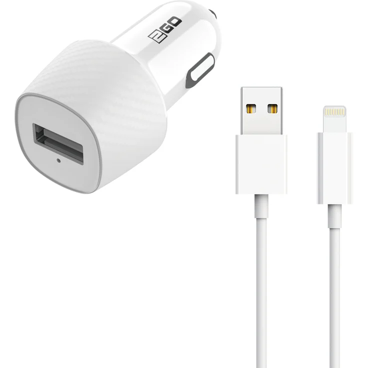 2GO Kfz Ladegerät USB auf Lightning, inkl. Lightning Kabel, 5 V, 2100 mA, weiß