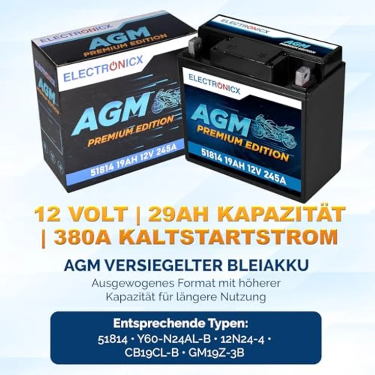 Electronicx AGM Motorradbatterie 19Ah 12V, wartungsfrei, rüttelfest und auslaufsicher für Motorrad, Roller, Quad und ATV – Bild 5
