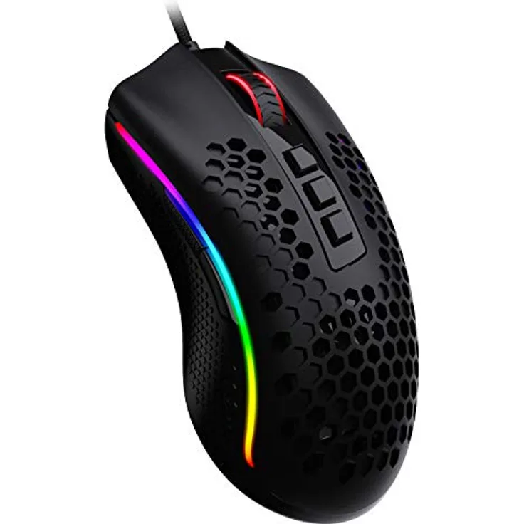 Redragon M808 Storm Leichtgewicht RGB Gaming Maus, 85g Ultraleichte Waben Design - 12.400 DPI Optischer Sensor - 7 Programmierbare Tasten - Präzise Registrierung - Super-Light-Kabel (Schwarz)