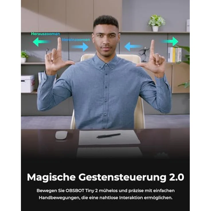 OBSBOT Tiny 2 - PTZ 4K Webcam mit KI-Tracking, Sprachsteuerung, Gestensteuerung, Autofokus, USB3.0, Mehreren Modi, Webcam für PC, Konferenzen, Streaming, Videotelefonate, Zoom. – Bild 5