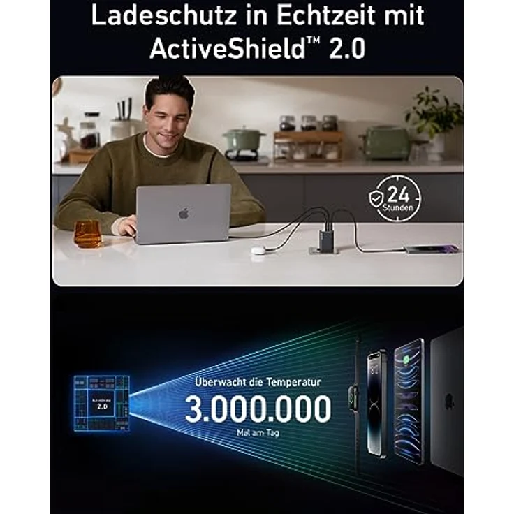 Anker 100W USB-C Ladegerät Prime GaN Netzteil, 3-Port PPS Schnellladegerät, Kompatibel mit MacBook Pro/Air, Pixelbook, iPad Pro, iPhone15/Pro, Galaxy S23, Note20 - Kleines klappbares Design – Bild 5