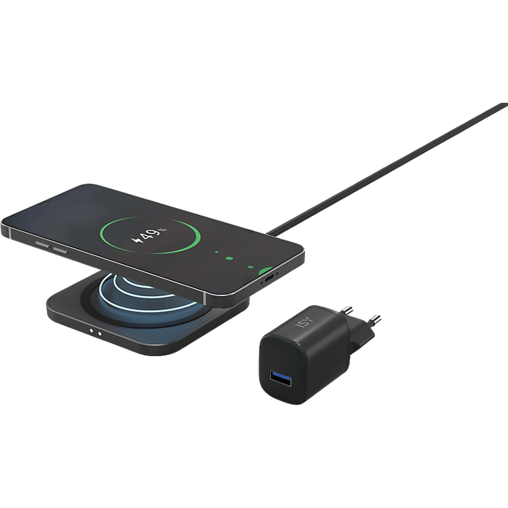 ISY IWQ-2015 15W Universelles Ladegerät, 100-240 Volt, Schwarz, für schnelle und effiziente Ladung von Smartphones, Tablets und Laptops