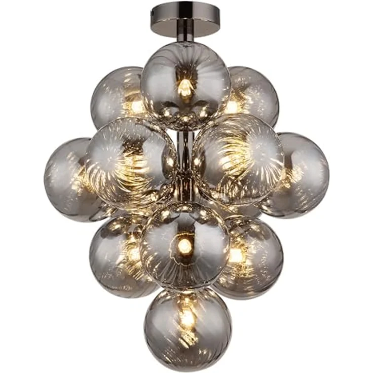 Globo Deckenleuchte Wohnzimmerlampe Deckenlampe Glaskugeln Rauchfarbe 9-Flammig 39,5cm - Schwarzes Metall, G9 LED, 120cm Durchmesser – Bild 1