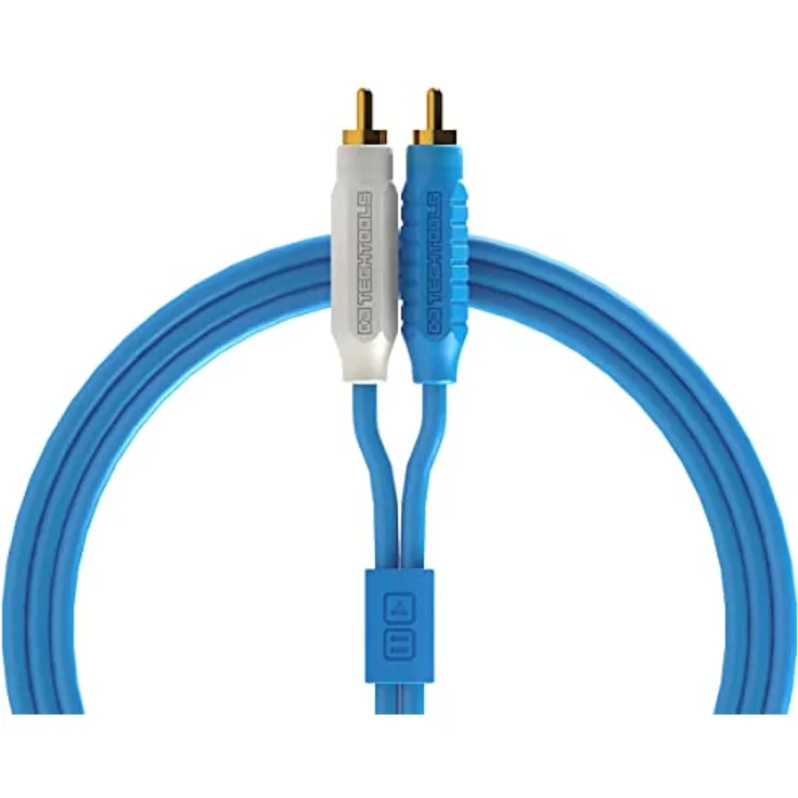 DJ TechTools Chroma Cables Audio MK2 RCA – RCA Blue, hochwertiges Stereo Kabel (Easy Wrap HQ Gummi, vergoldete Steckverbinder, 2,0m lang, Adapterkabel, integrierter Klettkabelbinder), Blau