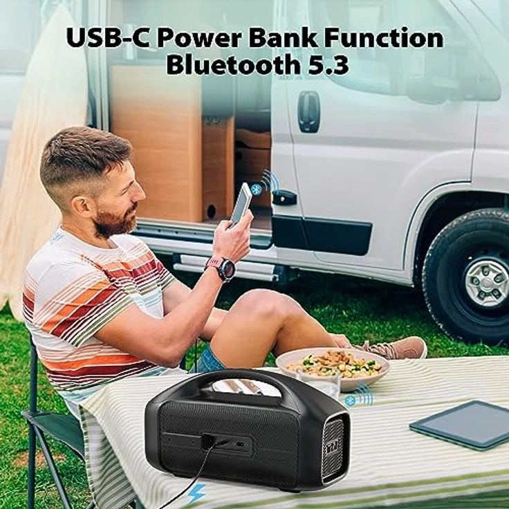 Tribit Bluetooth Lautsprecher StormBox Blast,Tragbarer Party Lautsprecher 90W Lauter Stereo Sound mit XBass LED-Lichtshow Bluetooth 5.3,Wasserdichter IPX7,TWS,30 Stunden Spielzeit für Draußen – Bild 5