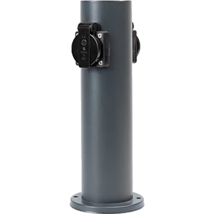 Grafner Edelstahl Design Gartensteckdose 2-Fach, 3600 Watt, IP44, anthrazit, witterungsbeständig mit selbstschließendem Klappdeckel, energiesparende Außensteckdose