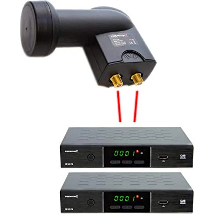 PremiumX Satelliten-Komplettanlage PXA80, 80cm Aluminium Satellitenschüssel in Hellgrau mit Twin LNB für 2 Teilnehmer - hohes Rauschmaß von 0,1 dB, HD/4K Empfang – Bild 5