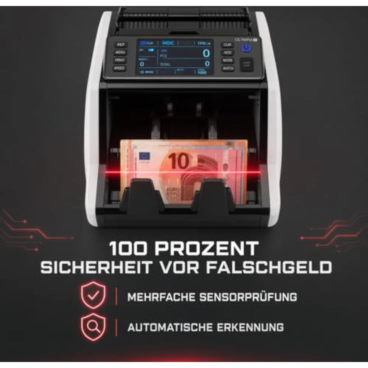 OLYMPIA Banknotenzähler NC 580 Plus, Geldzählmaschine mit Echtheitsprüfung und LED-Display, 1.000 Banknoten pro Minute – Bild 4