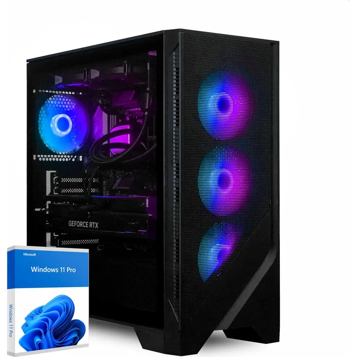 DCL24.DE Gamer PC Ryzen 7 5700X, RTX 5060 Ti, 16GB RAM, 1TB SSD, Schwarz mit RGB Beleuchtung