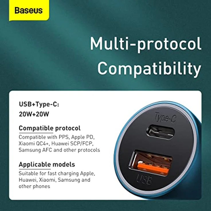 Baseus Autoladegerät Golden Contactor Pro Fast Typ C/USB 40W, PD 3.0, QC 4.0+ SCP, FCP, AFC, Blau (CCJD-03) – Bild 5