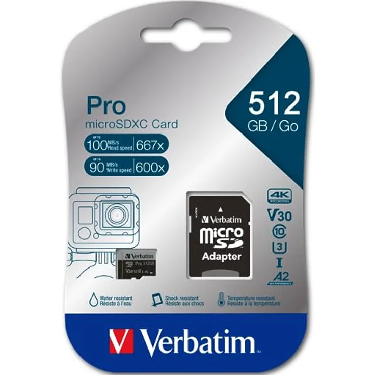Verbatim Pro U3 512GB microSDXC Speicherkarte, schwarz, Class 10, UHS-I (U3)