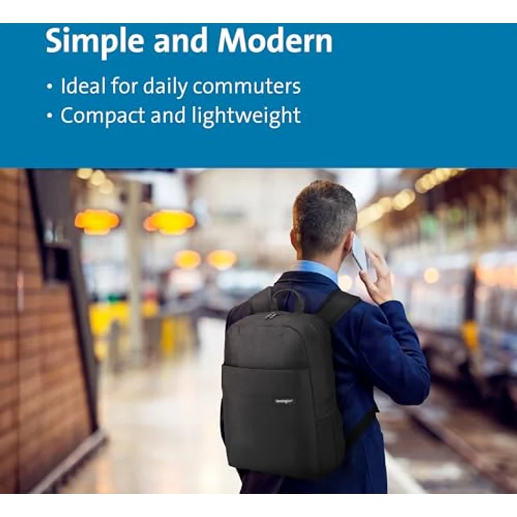 Kensington Laptop-Rucksack Simply Portable Lite, Kunstfaser schwarz, für Laptops bis 35,6 cm (14 Zoll), mit gepolsterten Schultergurten und Reißverschlussfach – Bild 3
