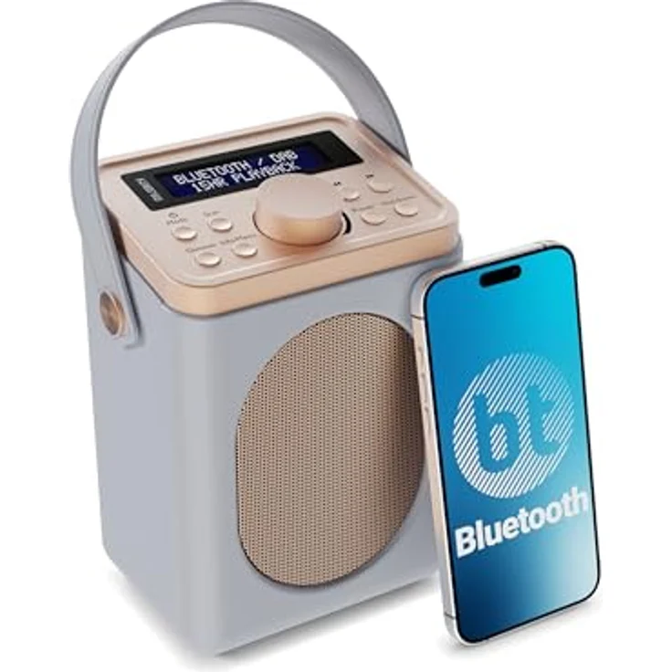 MAJORITY Little Shelford DAB Plus Radio, Küchenradio mit Bluetooth, 15 Stunden Batteriebetrieb, Doppelalarm, Grau – Bild 1