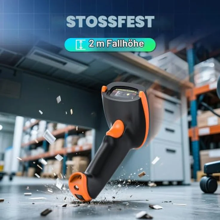 Tera D5100-CR, Kabelloser Barcode Scanner 1D 2D QR mit verstellbarem Klappständer, Wandmontage, 2,4 GHz & USB 2.0, orange Silikonschutz – Bild 4