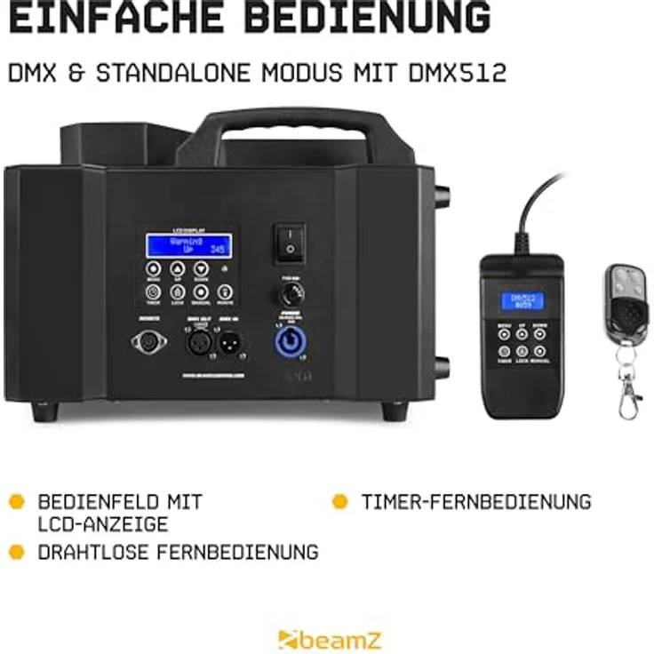 BeamZ Nebelmaschine BLAZE3500, professionelle Nebelmaschine mit RGBA-LEDs, vertical und horizontal einsetzbar, integriertes LCD-Display, hochwertige Heizelemente, reduzierte Nebelausgabe und Spritzschutz – Bild 8