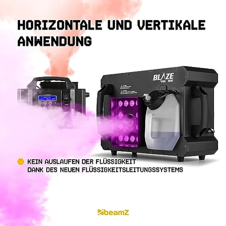 BeamZ Blaze800, Nebelmaschine mit 800 Watt, 12x 4-in-1 RGB-LEDs, LCD-Display und Timerfunktion, horizontal und vertikal verwendbar – Bild 2