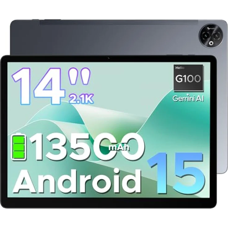 DOOGEE Tab E3 Max, 14 Zoll Android 15 Tablet mit 13500mAh Akku, Helio G100 Octa Core, 32GB RAM, 256GB ROM (erweiterbar auf 2TB), 2.1K Display, 16MP Kamera, Gray – Bild 1