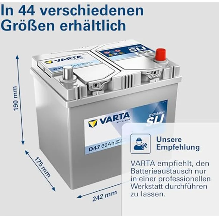 Varta D47 Blue Dynamic, 12V Autobatterie 60Ah/540A, Wartungsfrei, Kompakte Maße 232x173x229 mm – Bild 6