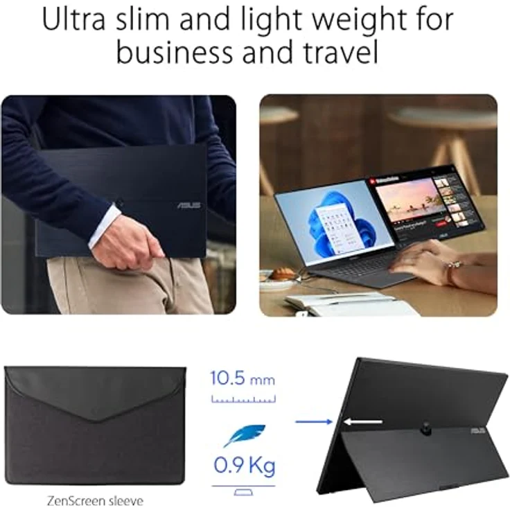 ASUS ZenScreen MB16AHV - 15,6 Zoll tragbarer USB Monitor - Full HD 1920x1080, 15W USB-C, Mini-HDMI, Autorotation - IPS Panel, leichtes Design, Kickstand, Stativ Sockel - 16:9, entspiegelt – Bild 4