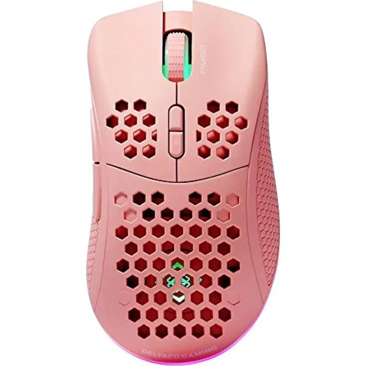 DELTACO GAMING PM80 Gaming-Maus Funk Optisch Pink 7 Tasten 4800 DPI Beleuchtet, Wiederaufladbar
