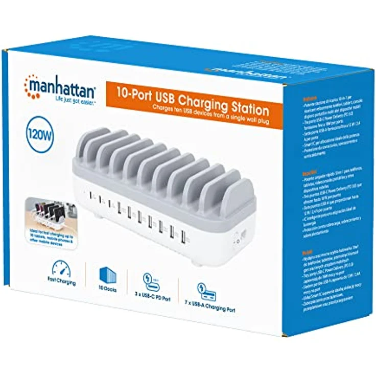 Manhattan 10-Port USB Power Delivery-Ladestation 120 W weiß/grau – Bild 5