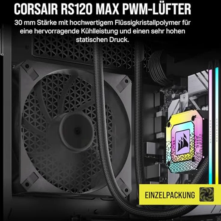 CORSAIR RS120 MAX 120-mm-PWM-Dicker-Lüfter – Hoher Statischer Druck – Flüssigkristallpolymer-Konstruktion – Einzelpackung – Schwarz - Preisvergleich – Bild 2