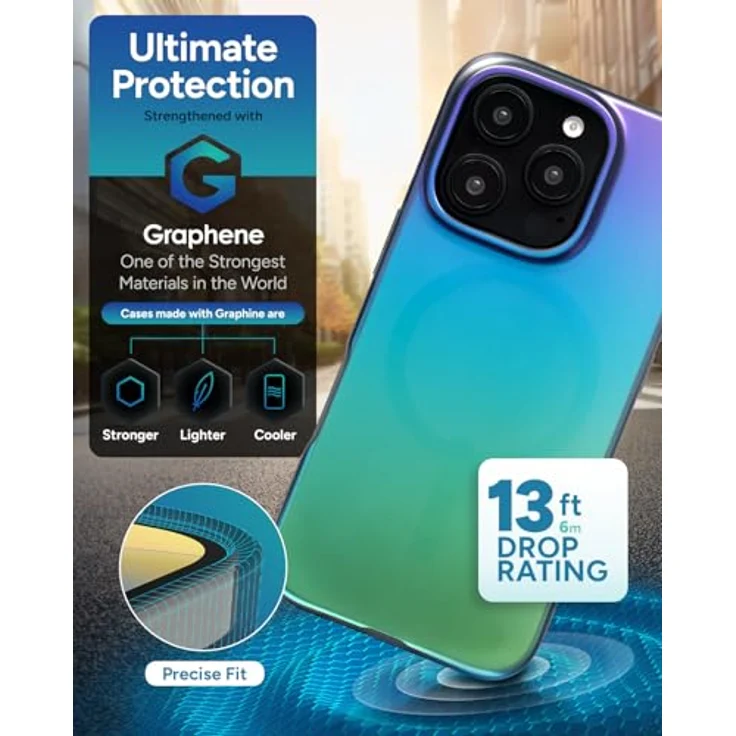 ZAGG Milan Snap, Graphen-verstärkte Handyhülle für iPhone 16 Pro [6.3-Inch], MagSafe-kompatibel, stoßfest, schlankes Design, Rabenfeder schwarz – Bild 5