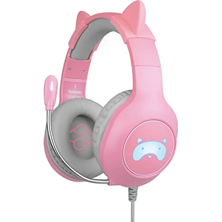 Blade FR-TEC Tanooki Gaming Headset, kabelgebunden, mit Tanooki-LED-Lichtlogo, graue und pinke Ohren