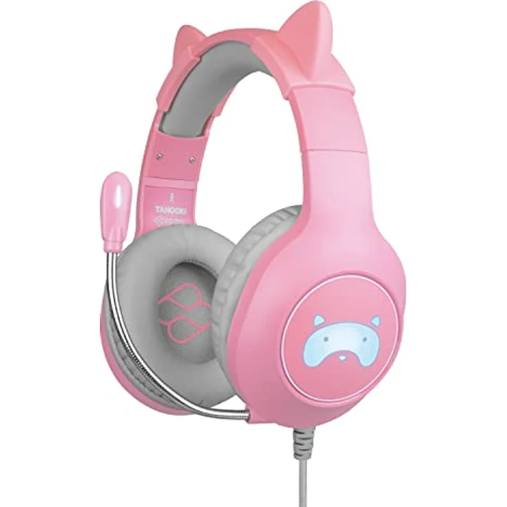 Blade FR-TEC Tanooki Gaming Headset, kabelgebunden, mit Tanooki-LED-Lichtlogo, graue und pinke Ohren – Bild 1