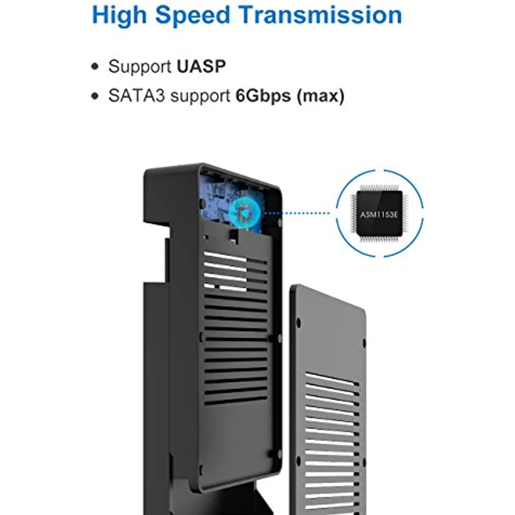 Inateck Festplattengehäuse 3.5 USB 3.0, Externes HDD Gehäuse für 2,5”/ 3,5” SATA HDD und SSD, Unterstützt UASP und maximal 20 TB Laufwerke, 12 V/ 2A Netzteil – Bild 3