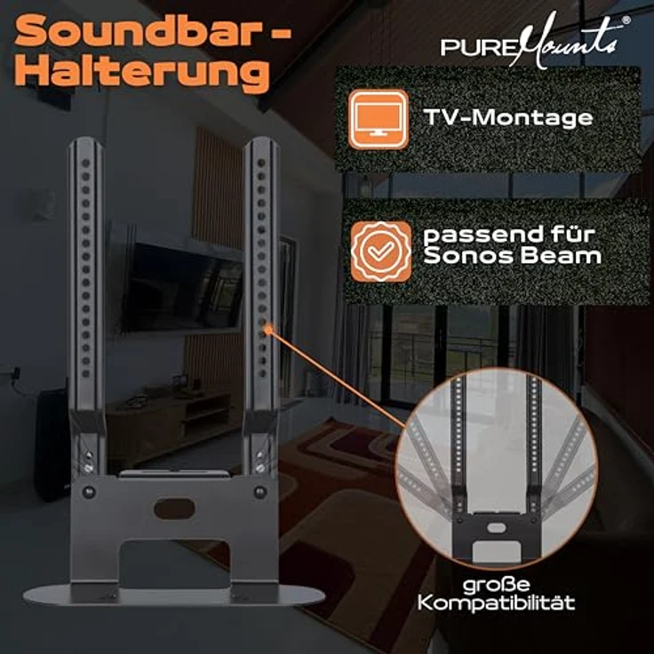 PureMounts PM-SOM-080 Halterung zur direkten Montage am TV, kompatibel mit SONOS BEAM Soundbar, Traglast: 5kg, schwarz – Bild 3