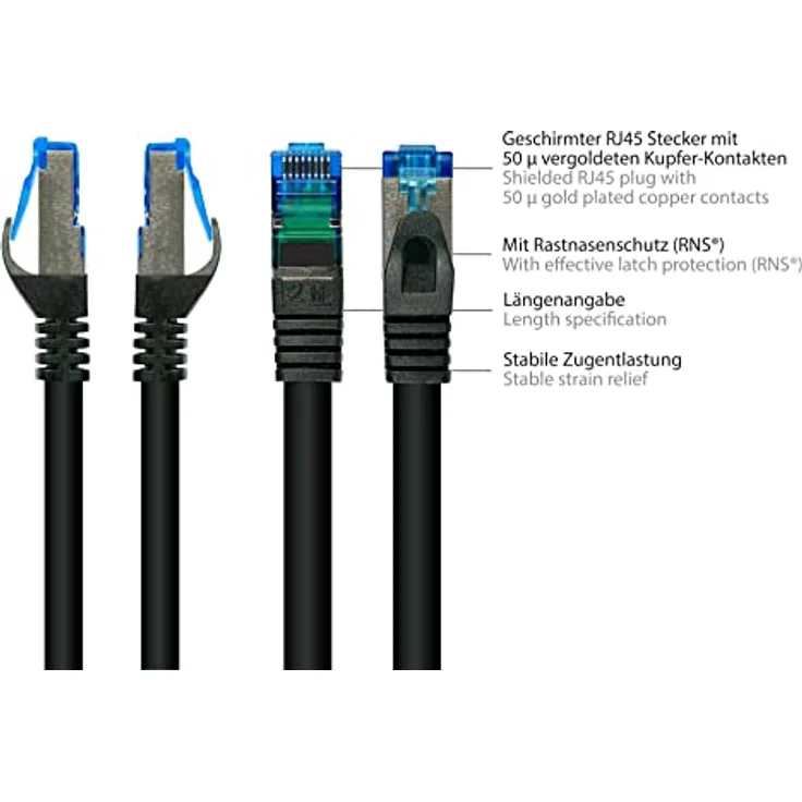 Good Connections® SmartFLEX Cat.6A Patchkabel - 50 cm / 0,5 m - Hochflexibles kurzes 10-GIGABIT PREMIUM-Ethernetkabel KUPFERLEITER / CU - Rastnasenschutz - S/FTP PiMF - halogenfrei (LSZH) - 500MHz - S – Bild 2