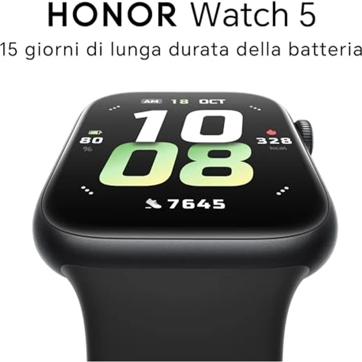 HONOR Watch 5, Schwarz, 1,85 Zoll AMOLED-Display, 15 Tage Laufzeit, GPS-Präzision, Gesundheitsanzeige – Bild 2