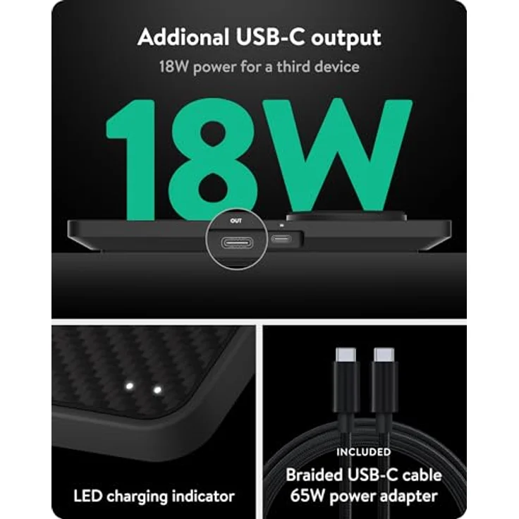 Mous Dual Ladestation Qi2, 15W Schnellladung mit MagSafe-Kompatibilität, USB-C Kabel, Aramidfaser – Bild 4