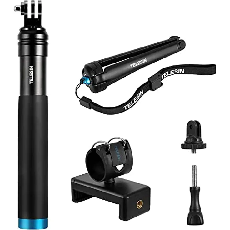TELESIN GP-MNP-090-S, Selfie Stick / Tripod aus Aluminium für Sportkameras, 20-90 cm einstellbar, 180° drehbar, wasserdicht und korrosionsbeständig