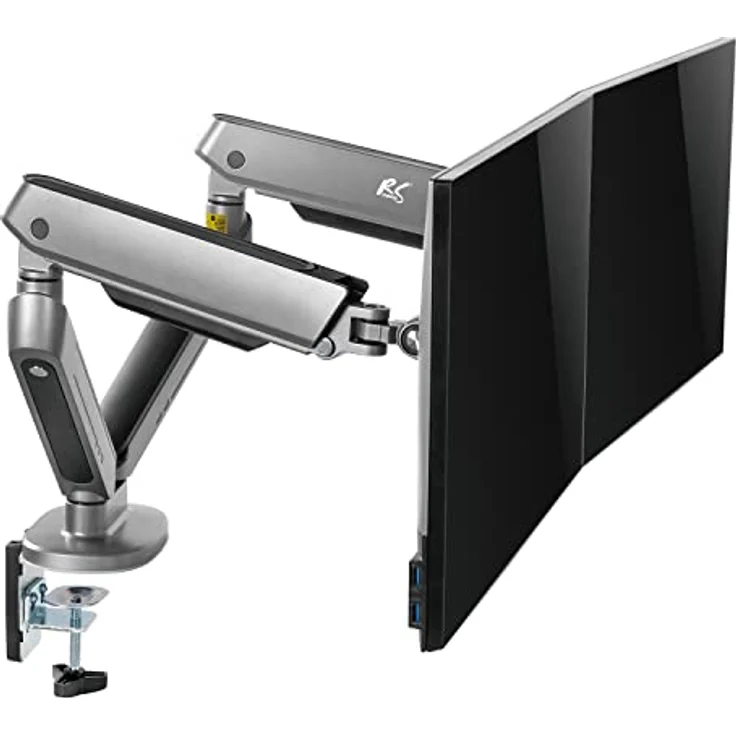 NanoRS RS166 2-Fach Gaming Monitorhalterung 17-32" mit Verstelbare RGB-LED-Beleuchtung Tischhalterung Höhenverstellbar Schwenkbar Neigbar Max. 9kg VESA 75x75 / 100x100 (2-Fach) – Bild 3