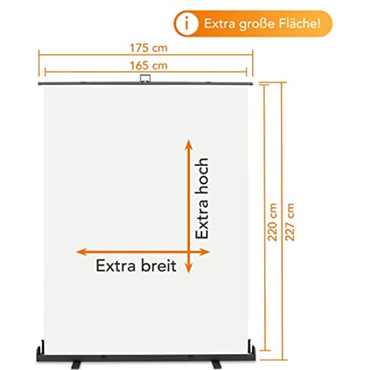 Walimex Pro Roll-Up Panel 165x220 cm Fotohintergrund Weiß I Portable, freistehende Fotoleinwand für Portrait-Shootings, Fotostudio & Streaming I Chromakey Effekt I Metallbox für Stabilität & Schutz – Bild 3
