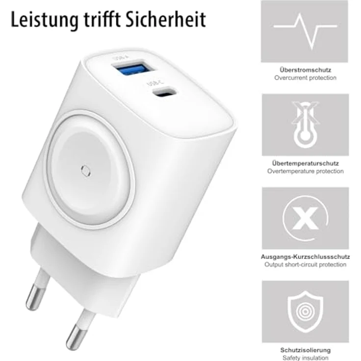 Eaxus 3in1 Netzeil mit USB-C und USB-A, magnetische Aufladestation für Apple Watch, 22W Schnellladung, kompakt und reisetauglich – Bild 5