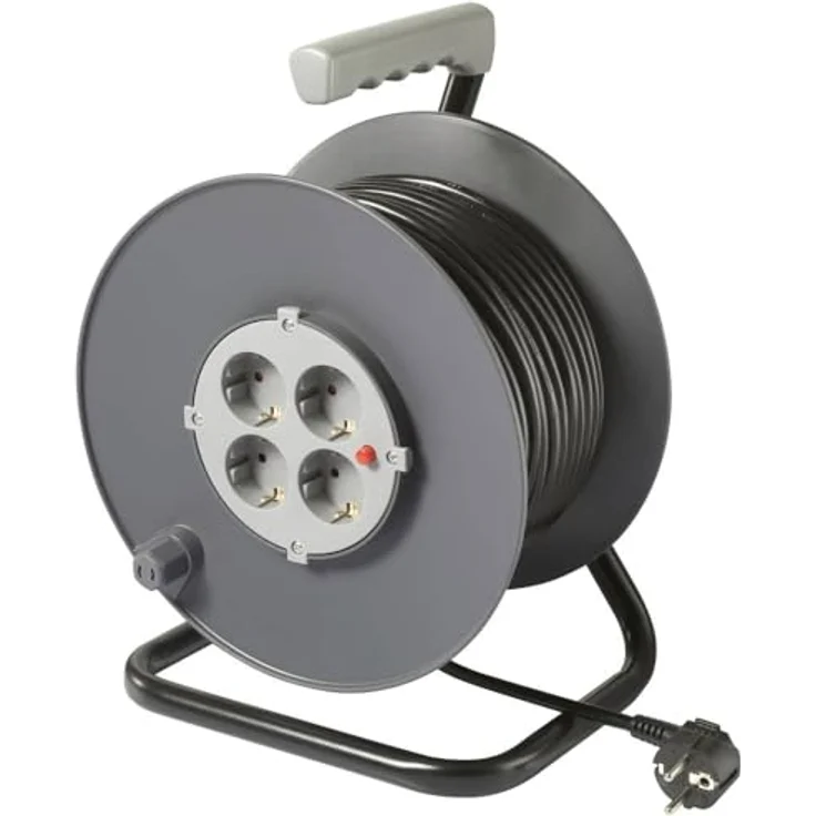 Sygonix SY-5655928 Kabeltrommel 50 m Schwarz Schutzkontakt-Stecker, Verlängerungskabel mit 4 Schutzkontakt-Steckdosen und Überhitzungsschutz – Bild 2