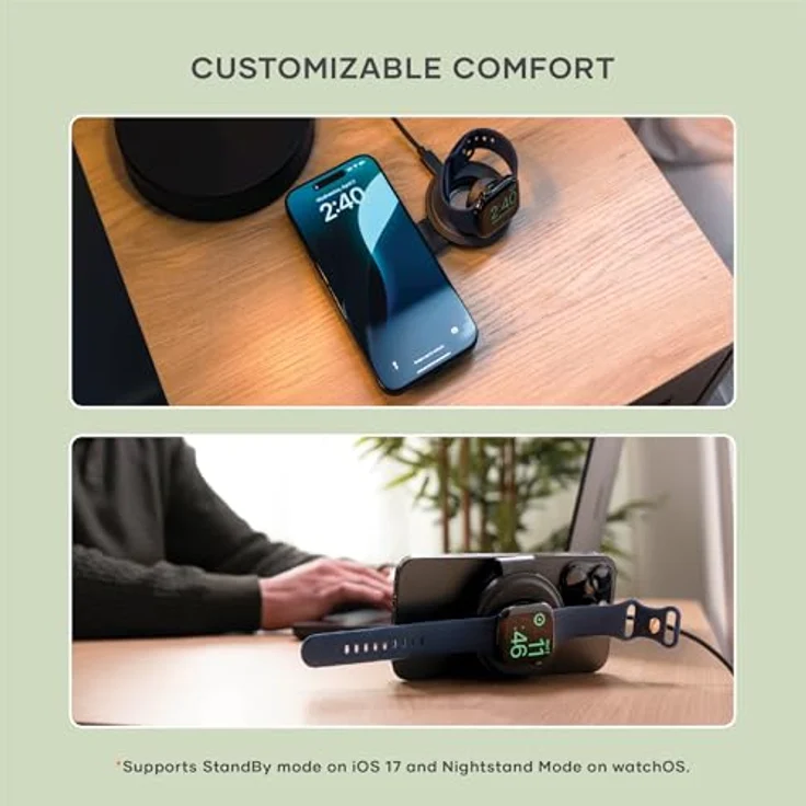 Satechi OntheGo 2-in-1 Wireless Charger, kompaktes Ladegerät mit Qi2 (15 W) für iPhone und Apple Watch, schwarz – Bild 6