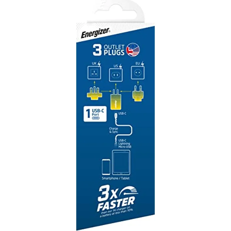 Energizer Schnellladegerät USB-C 20 W - 3 Steckdosen inklusive (EU/US/UK) - Schwarz – Bild 5