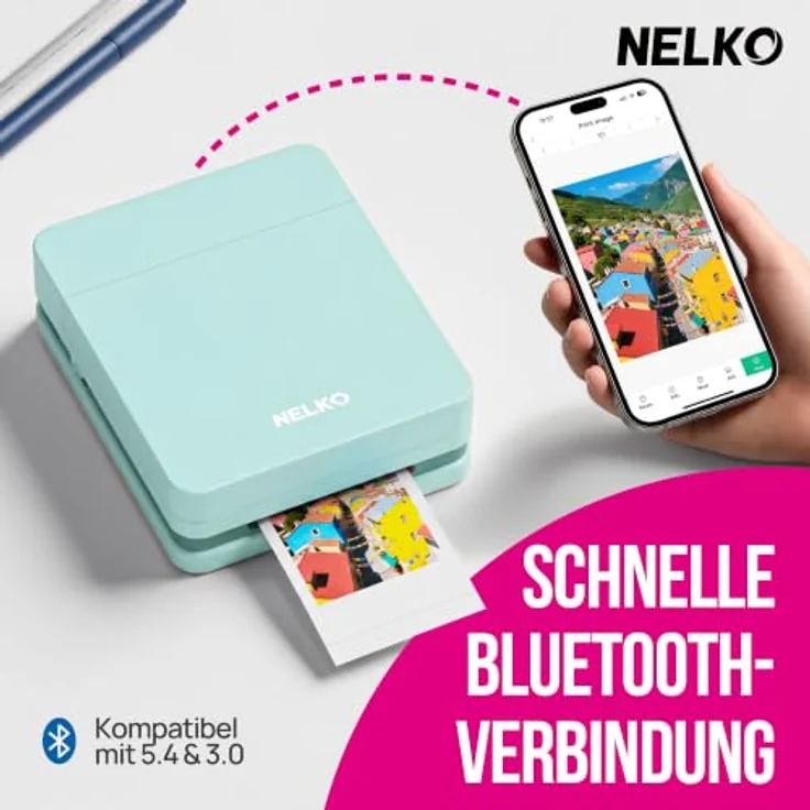 Nelko PP01 Tragbarer Mini Fotodrucker, Hochwertige Farbprints auf klebrigem Fotopapier, Grün – Bild 3