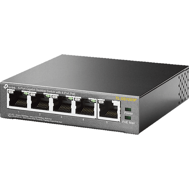 TP-LINK TL-SG1005P Gigabit Switch, 5-Port mit 4 PoE-Ports, 10/100/1000 Mbit/s, ideal für IP-Kameras und Access Points