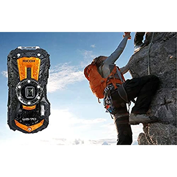 RICOH WG-70 wasserdichte Kamera Hochauflösende Bilder mit 16 MP Wasserdicht bis 14 m Stoßfest bis Fallhöhe von 1,6 m Unterwassermodus Ring mit 6-LEDs für Makroaufnahmen, Orange – Bild 4