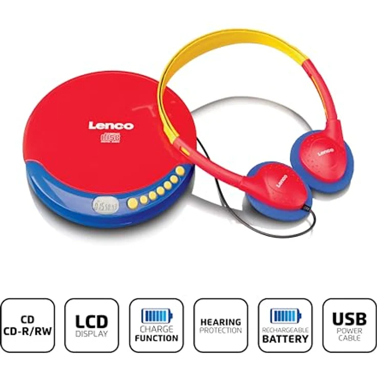 Lenco CD-021KIDS Portabler Kids CD-Player Ladefunktion Akku CD-Player, in Rot, Blau und Gelb erhältlich – Bild 2