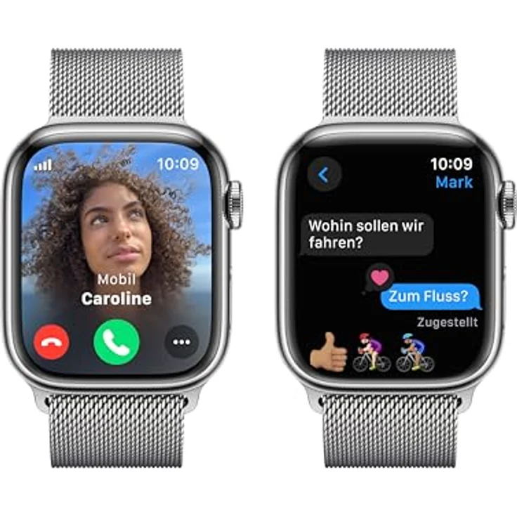 Apple Watch Series 9 GPS + Cellular, 41 mm Edelstahlgehäuse Silber, Milanaise Armband Silber – Bild 4