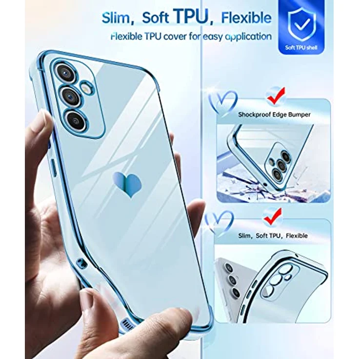LeYi Handyhülle für Samsung Galaxy A54 5G, TPU Silikon Schutzhülle mit 2 Schutzfolien, Herz Muster, stoßfest und kratzfest, blau – Bild 4